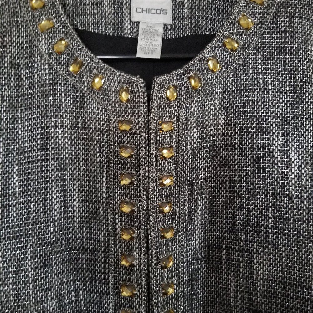 Chicos Jacket gem duster tweed long blazer dressy tweed suit coat Size 3 XL